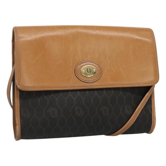 Christian Dior Honeycomb Canvas Shoulder Bag PVC Black Gold Auth BA558 - Picture 1 of 16